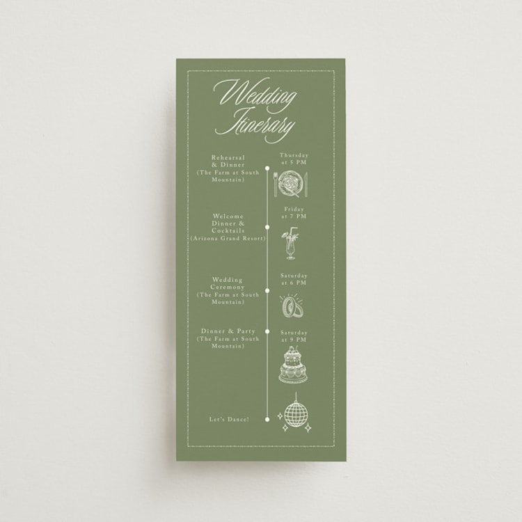 "Vintage Garden" - Wedding Weekend Itinerary Cards in Forest by Sherley Ferreira - Front