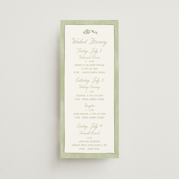"Folk Garden" - Wedding Weekend Itinerary Cards in Garden by Creo Study - Front