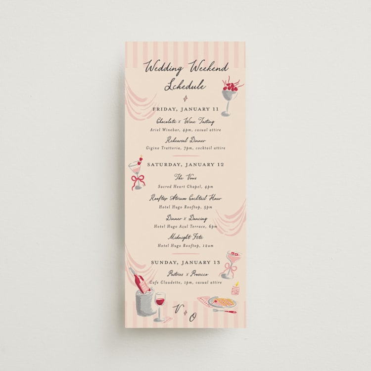 "Velvet Cherry" - Wedding Weekend Itinerary Cards in Cherry by Sarah Rosenthal - Front