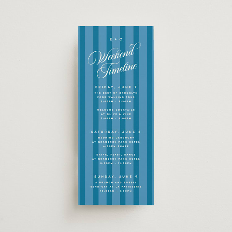 "The Emma" - Wedding Weekend Itinerary Cards in Cerulean by Kristie Kern - Front