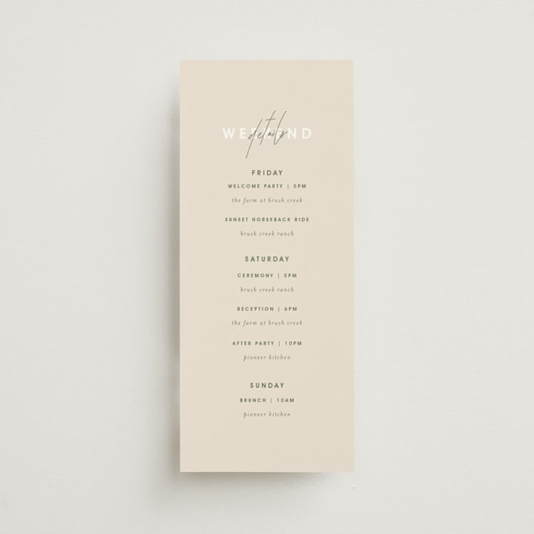 "True North" - Wedding Weekend Itinerary Cards in Olive You More by Design Lotus - Front