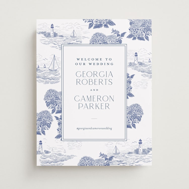 "Coastal Toile" - Welcome Signs in Periwinkle by Jenna Holcomb - Front