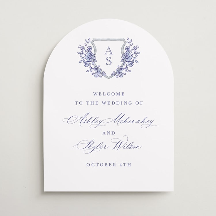 "watercolor flowers crest" - Welcome Signs in Dusty Blue by Cass Loh - Front