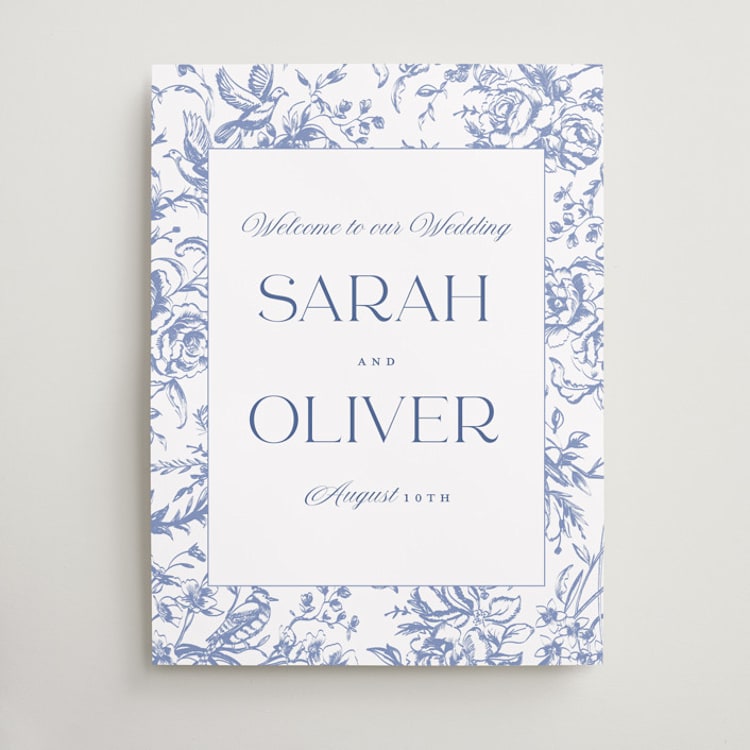 "Dreamy Toile" - Welcome Signs in Blueberry by Teju Reval - Front