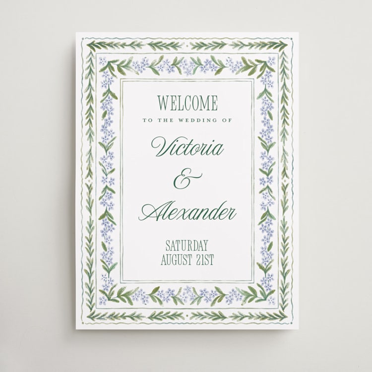 "Vintage Sketched" - Welcome Signs in Wisteria by Jenna Holcomb - Front