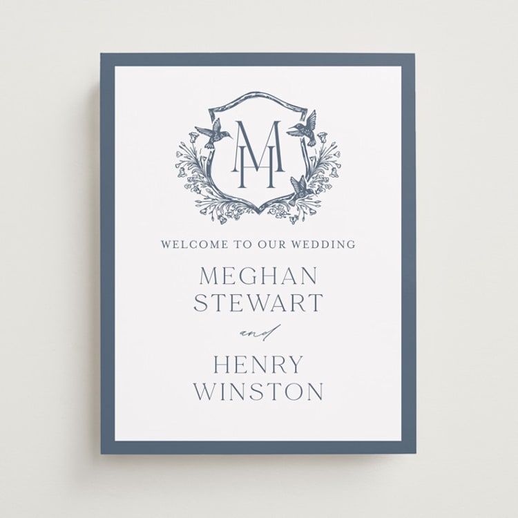 "Hummingbird Botanicals" - Welcome Signs in Provincial Blue by Erin Deegan - Front