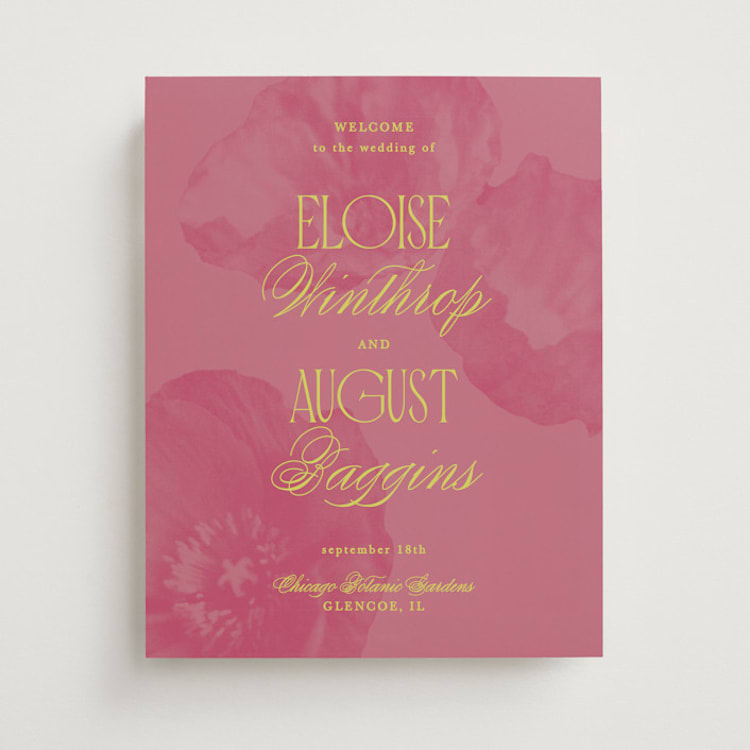 "Maximalist Poppies" - Welcome Signs in Flamingo by Morgan Kendall - Front