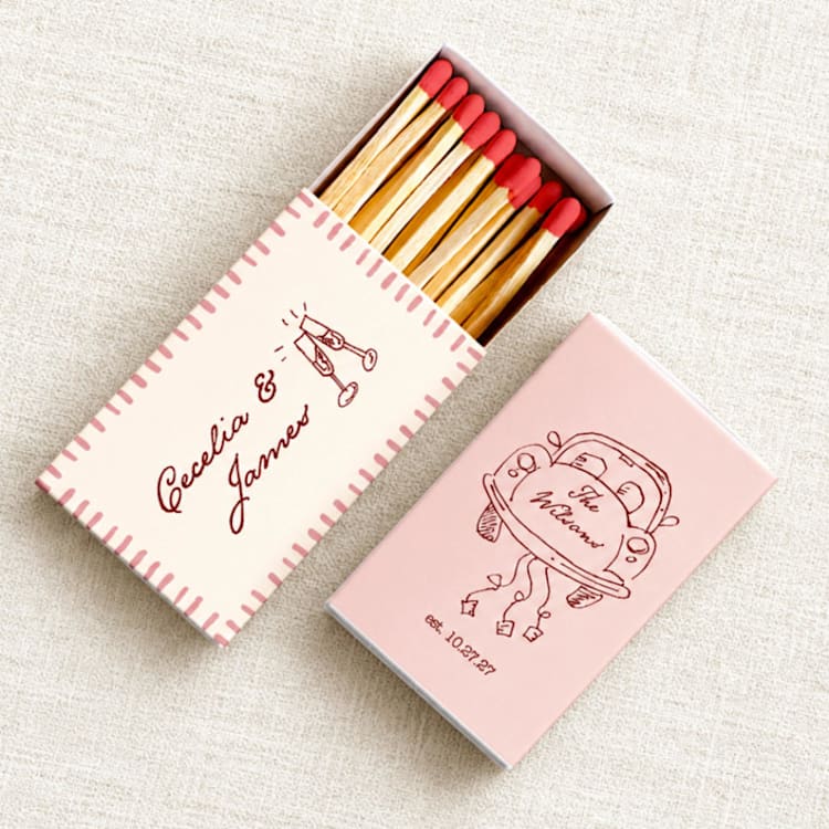 "Vintage Car Customizable Matchboxes | Set of 50" - Matchbooks and Matches in pink by Paper Haven