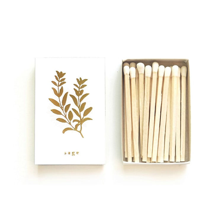 "Sage Matchbox, Gold on White" - Matchbooks and Matches in white by Jessica Cunningham