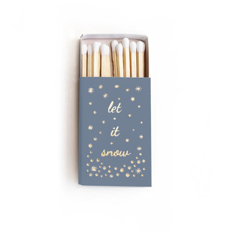 "Let It Snow Matchbox, Gold on Dusty Blue" - Matchbooks and Matches in gold by Jessica Cunningham