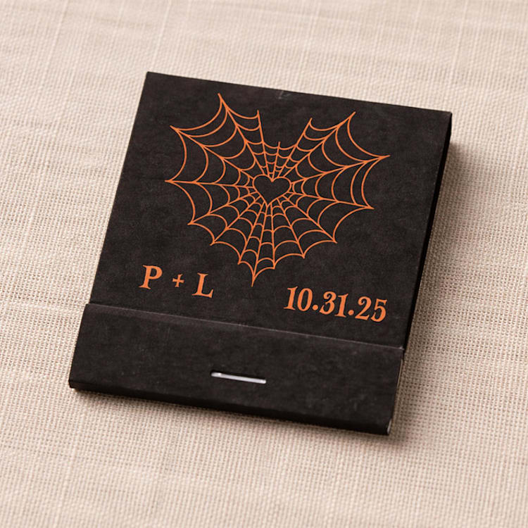 "Custom Spiderweb Heart Matchbook (Set of 50)" - Matchbooks and Matches in black by Papel Custom Design