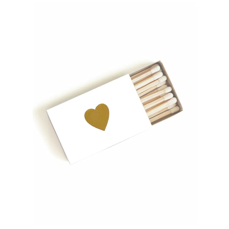"Classic Heart Matchbox, Gold on White" - Matchbooks and Matches in white by Jessica Cunningham
