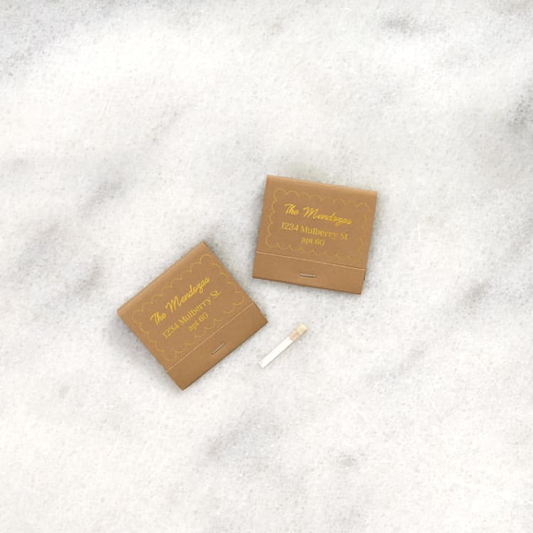 "Scalloped Hearth Address Matchbooks, set of 50" - Matchbooks and Matches in brown by ForYourParty