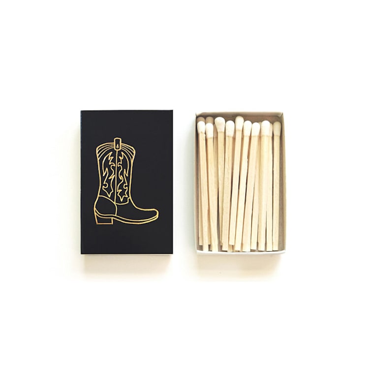"Cowboy Boot Matchbox | Gold on Chocolate Brown" - Matchbooks and Matches in brown by Jessica Cunningham
