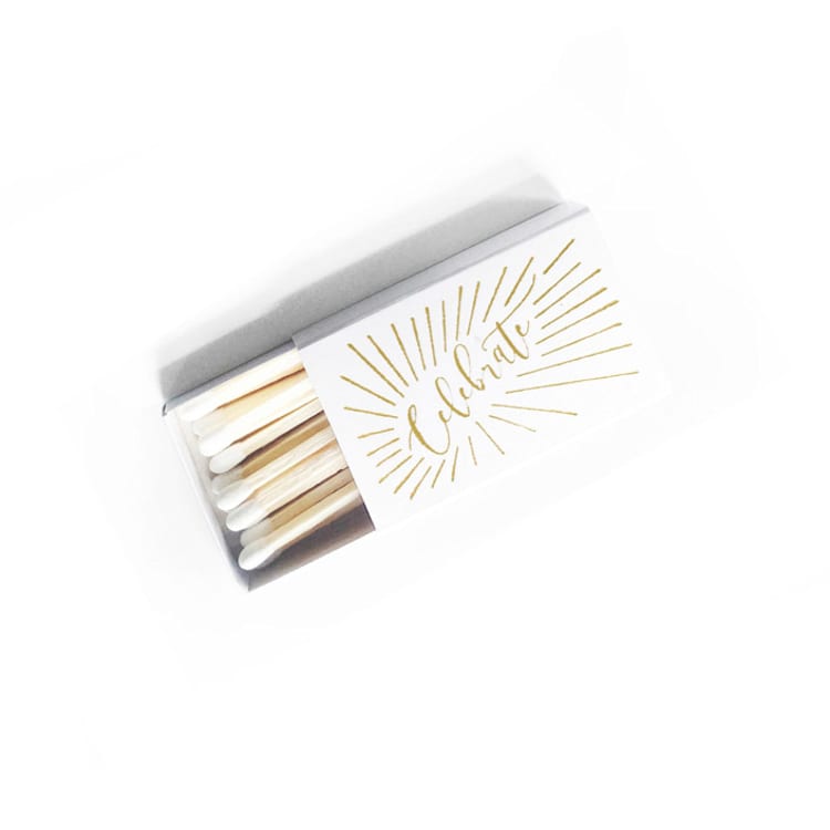 "Celebrate Matchbox, Gold on White" - Matchbooks and Matches in white by Jessica Cunningham