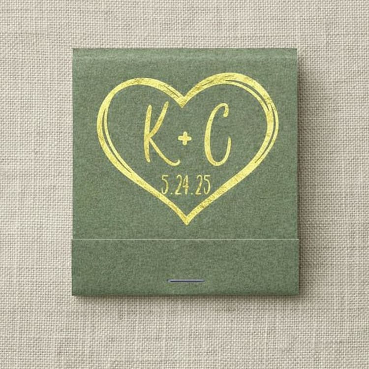 "Custom Heart Initials Matchbook (Set of 50)" - Matchbooks and Matches in green by Papel Custom Design