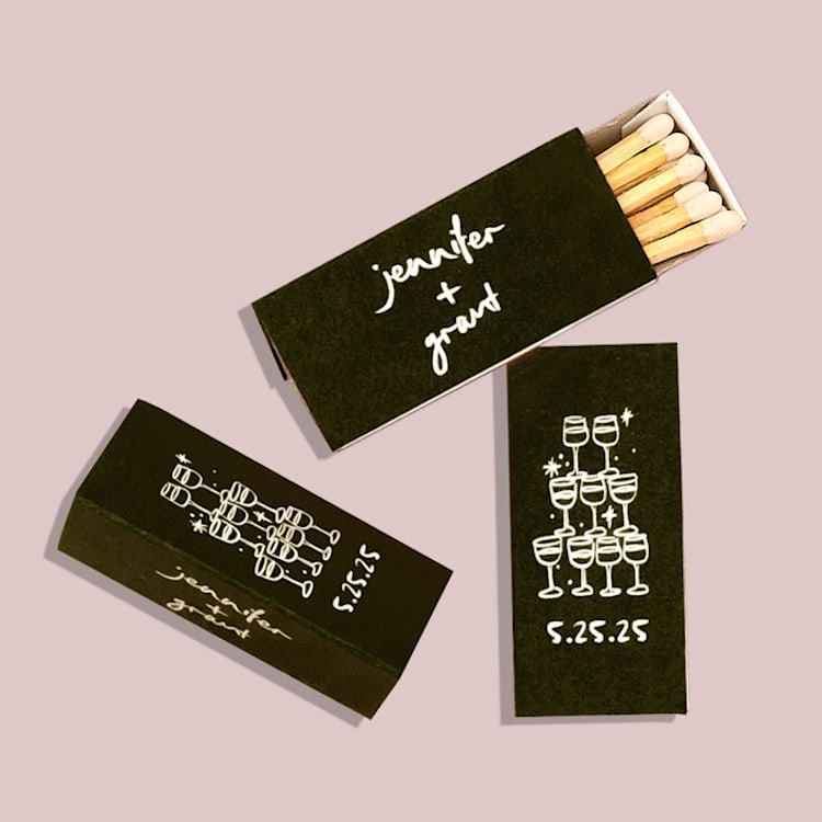 "Kitschy Cocktail Hour Toasting Glasses Triangle Matchbox, set of 100" - Matchbooks and Matches in black by ForYourParty