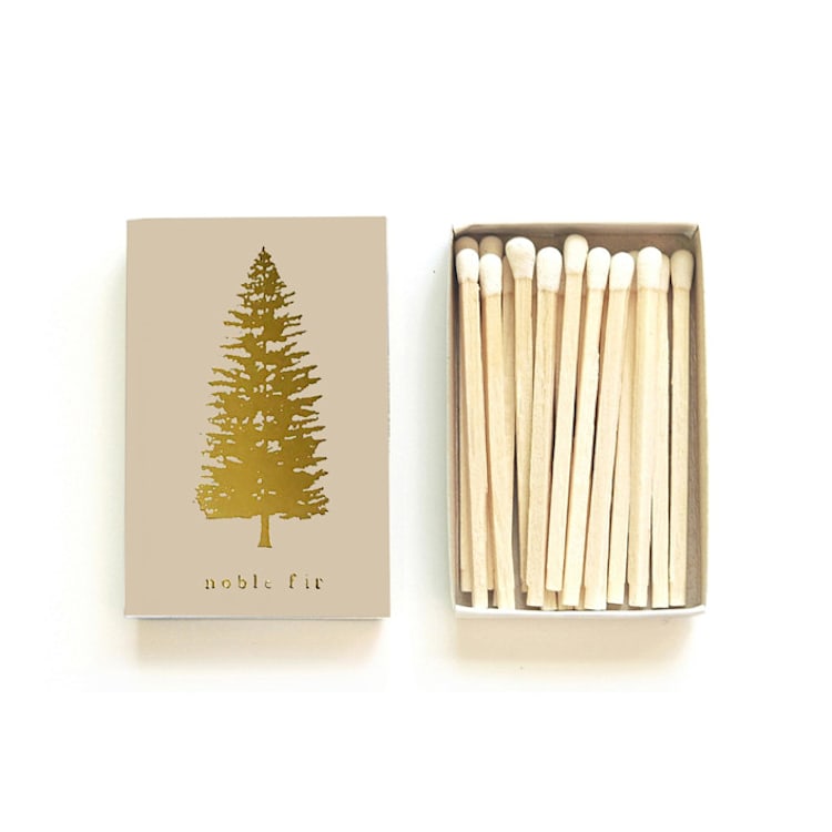 "Noble Fir Tree Matchbox, Gold on Sand" - Matchbooks and Matches in beige by Jessica Cunningham