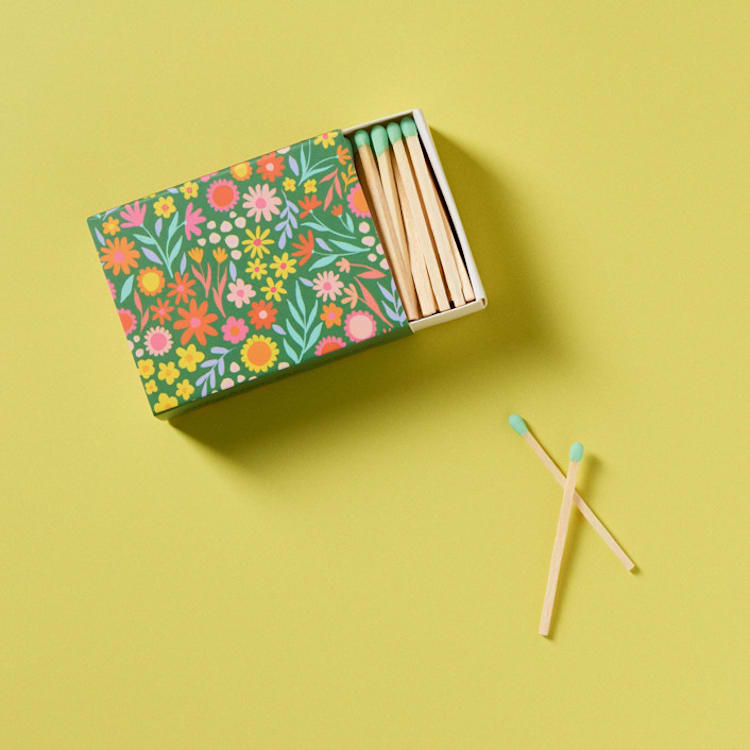 "Floral Meadow Matchbox with Colorful Matchsticks" - Matchbooks and Matches in green by Summer Hedglin