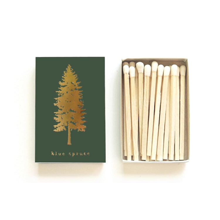 "Blue Spruce Tree Matchbox, Gold on Evergreen" - Matchbooks and Matches in green by Jessica Cunningham