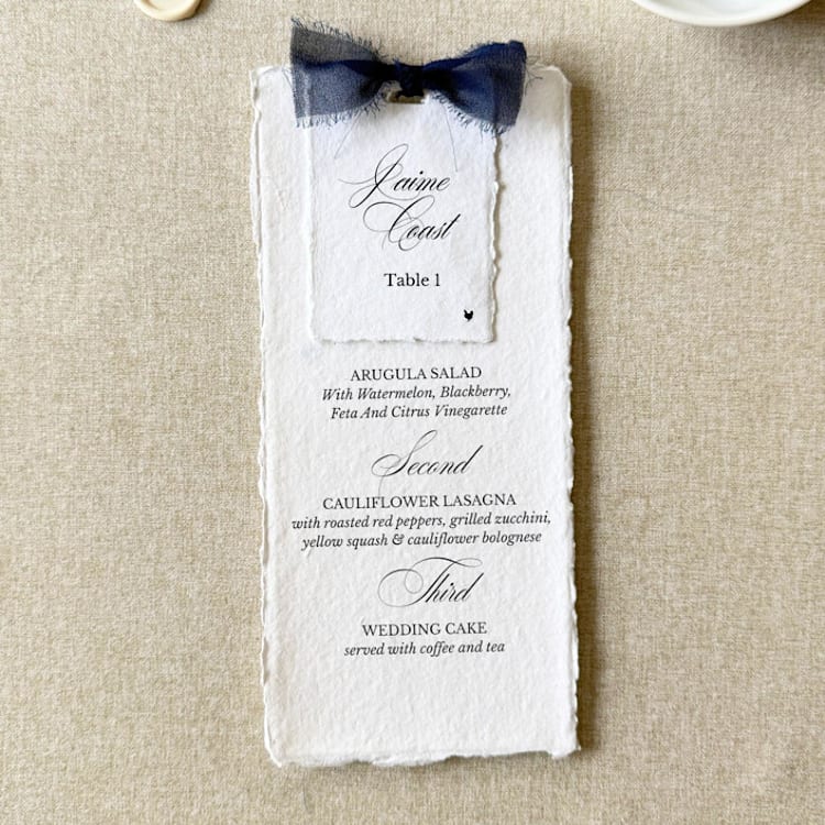 "Navy Blue Rehearsal Dinner Menus with Name Cards | Handmade paper | Set Of 10" - Menus in blue by Cotton and Bow