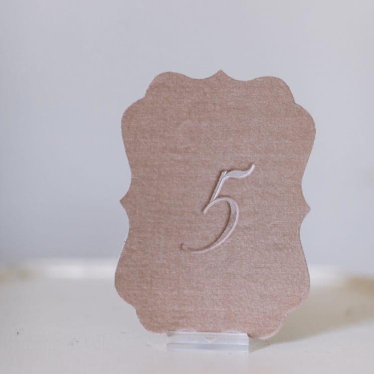 "Mushroom Script Scroll Table Number" - Table Numbers in beige by Velvet Raptor