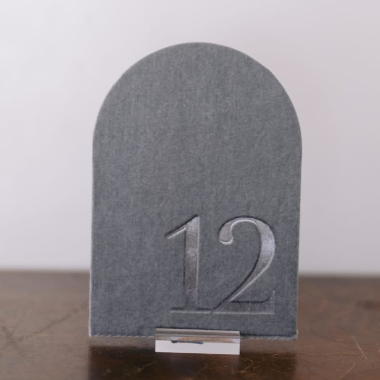 "Double Sided Table Number - Arch - Dove" - Table Numbers in gray by Velvet Raptor