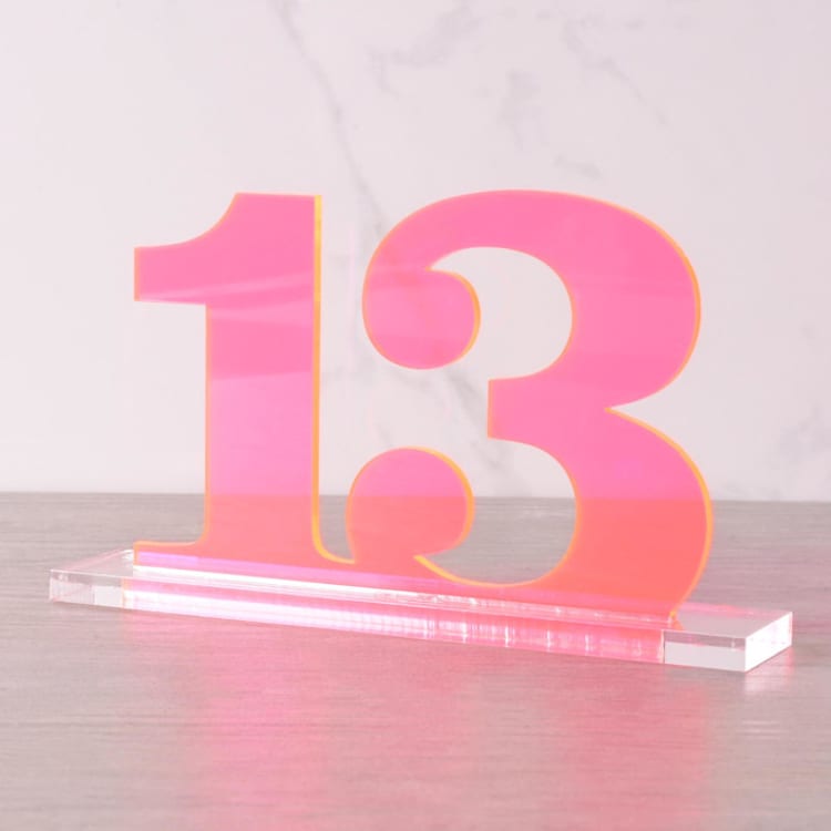 "Clarendon Table Numbers, Fluorescent Pink, Small" - Table Numbers in pink by Em and Me Studio