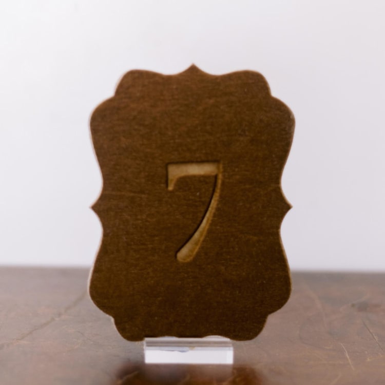 "Double Sided Table Number - Scroll - Gold" - Table Numbers in gold by Velvet Raptor