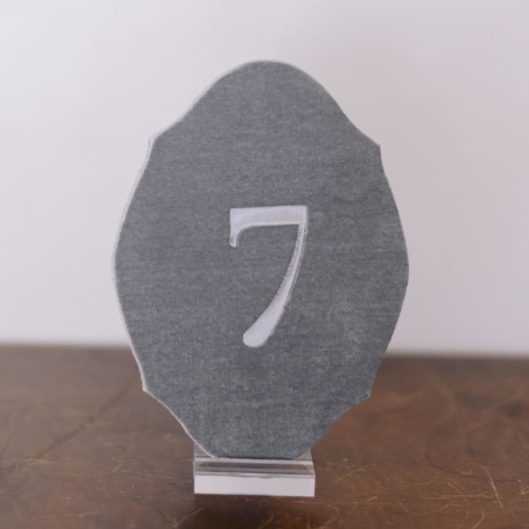 "Double Sided Table Number - Oval - Dove" - Table Numbers in gray by Velvet Raptor