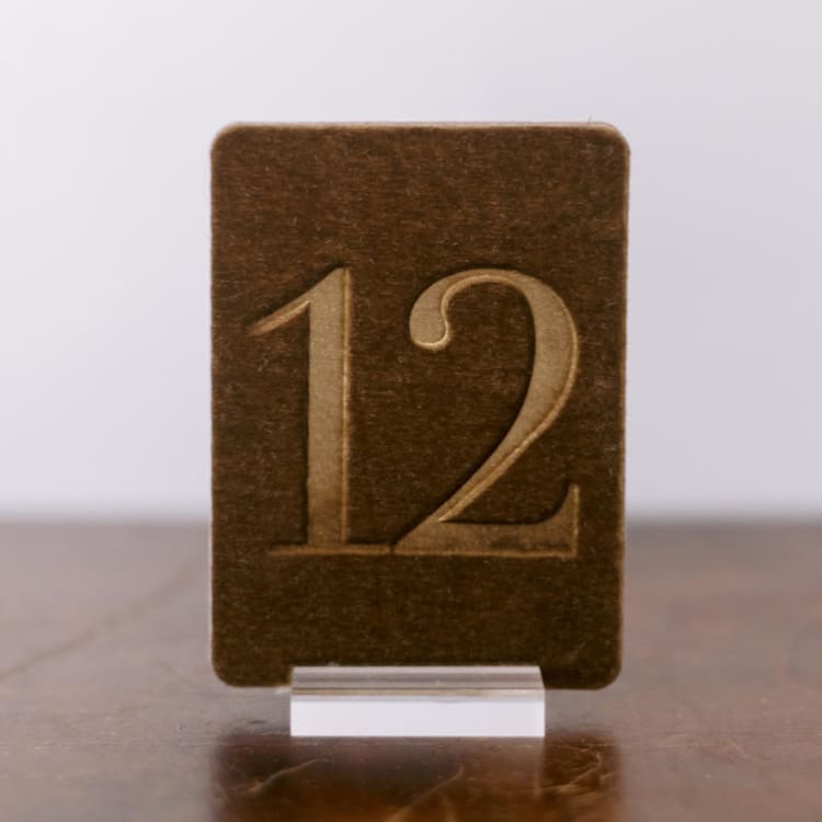 "Double Sided Table Number - Small Rectangle - Gold" - Table Numbers in gold by Velvet Raptor