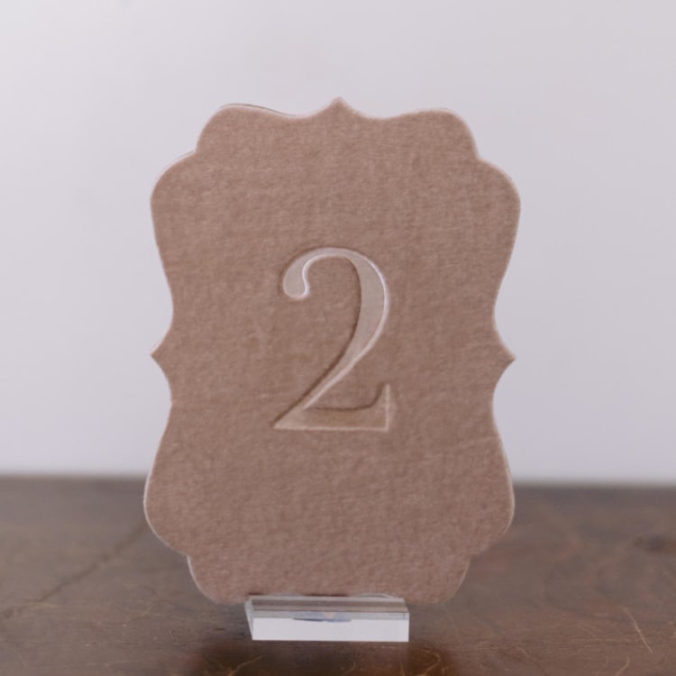 "Double Sided Table Number - Scroll - Mushroom" - Table Numbers in beige by Velvet Raptor