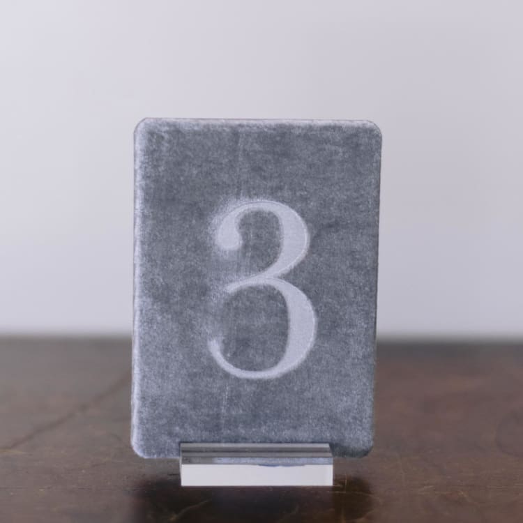 "Double Sided Table Number - Small Rectangle - Dove" - Table Numbers in gray by Velvet Raptor