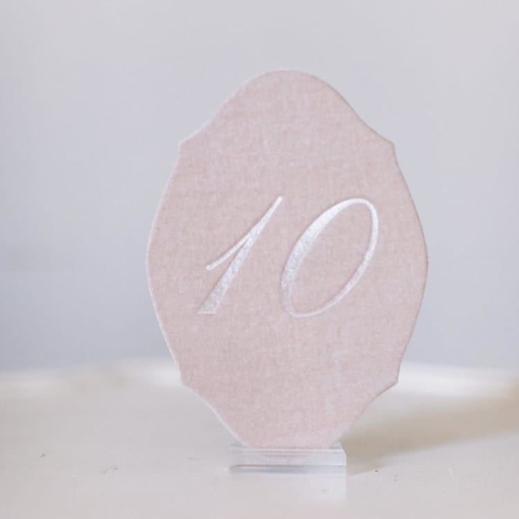 "Blush Script Oval Table Number" - Table Numbers in pink by Velvet Raptor