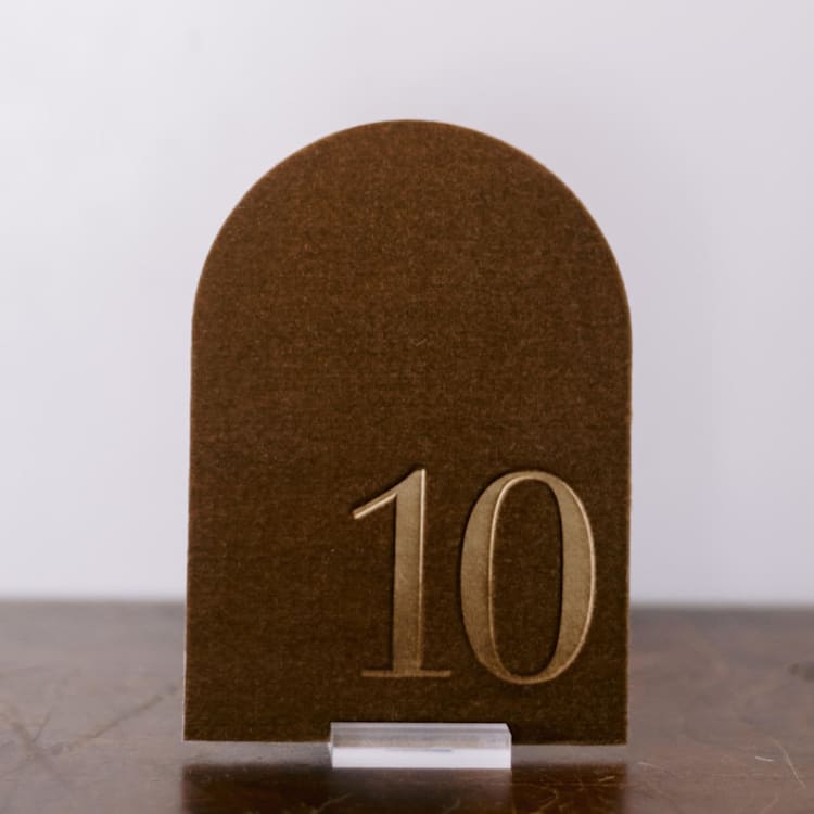 "Double Sided Table Number - Arch - Gold" - Table Numbers in gold by Velvet Raptor