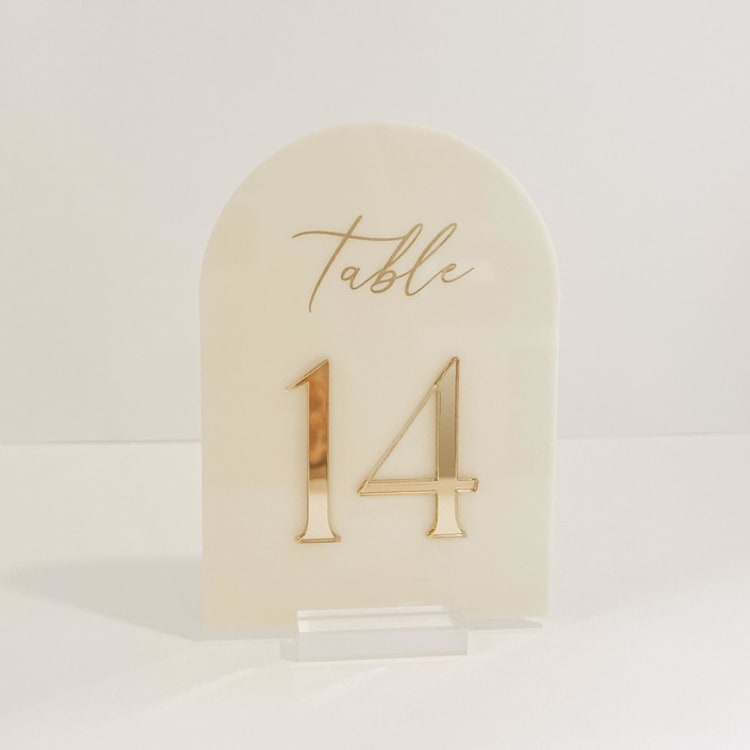 "Ivory & Gold Arch Acrylic Table Number" - Table Numbers in gold by Alexandra Ettis