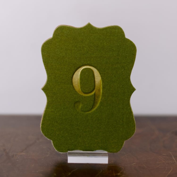 "Double Sided Table Number - Scroll - Avocado" - Table Numbers in green by Velvet Raptor