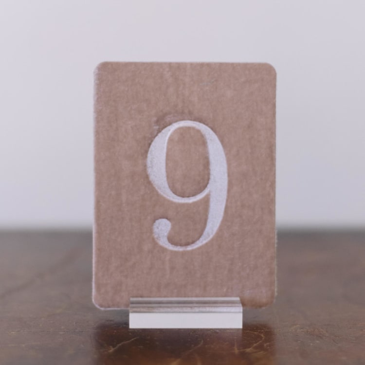 "Double Sided Table Number - Small Rectangle - Mushroom" - Table Numbers in beige by Velvet Raptor