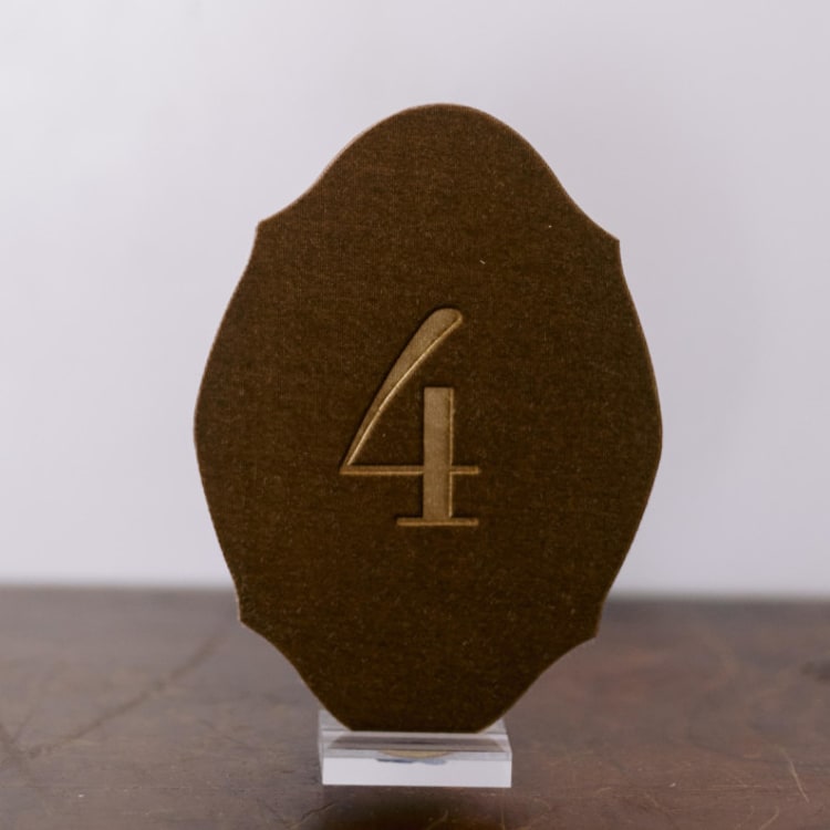 "Double Sided Table Number - Oval - Gold" - Table Numbers in gold by Velvet Raptor