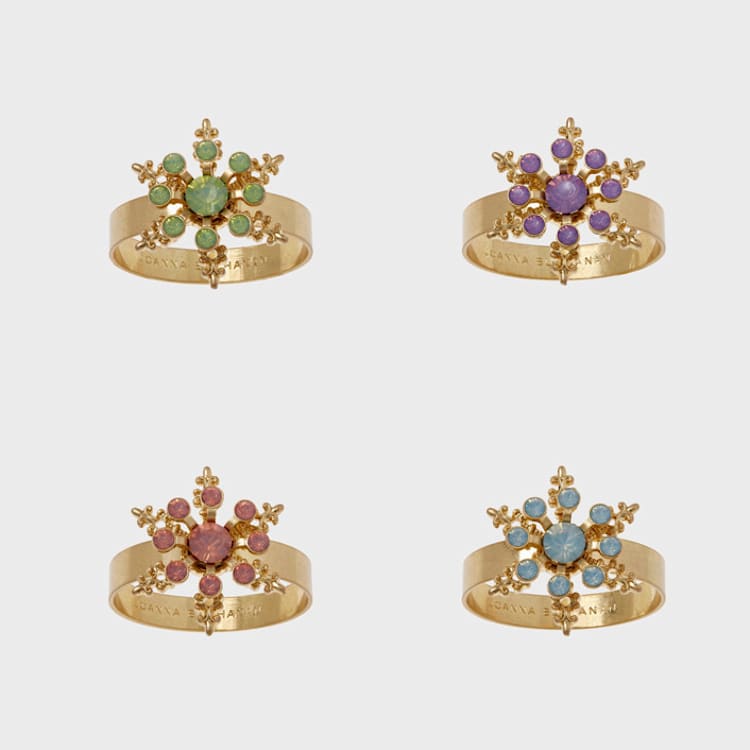 "Classic snowflake skinny napkin rings, pastel, set of four" - Napkin Rings in multicolor by Joanna Buchanan
