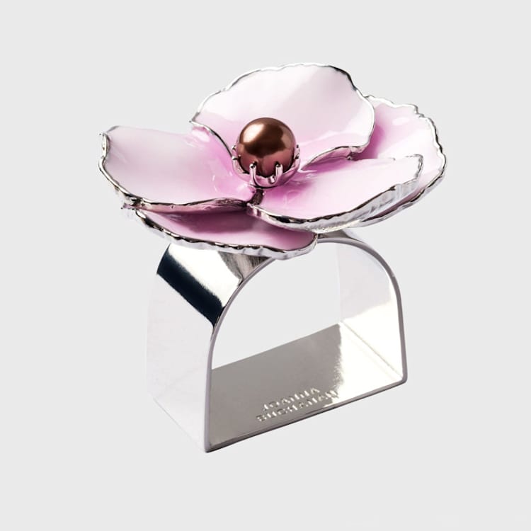 "Enamel flower napkin rings, pink, set of four" - Napkin Rings in pink by Joanna Buchanan