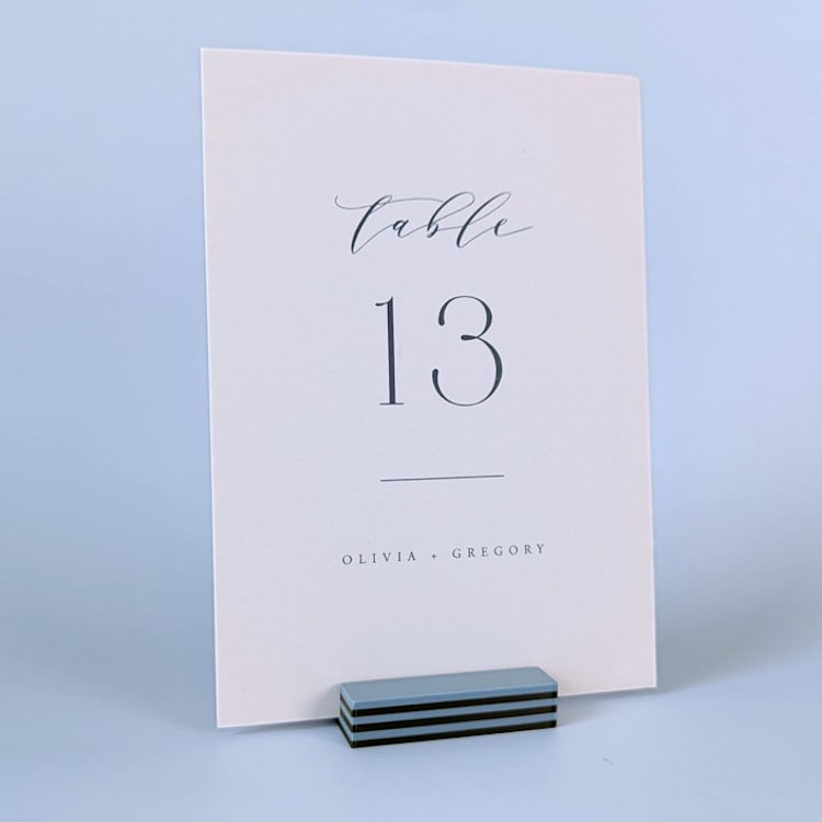 "Striped Rectangle Table Number Holder, Dusty Blue & Army Green, Set of 5" - Place and Escort Cards in multicolor by Corduroy Effect