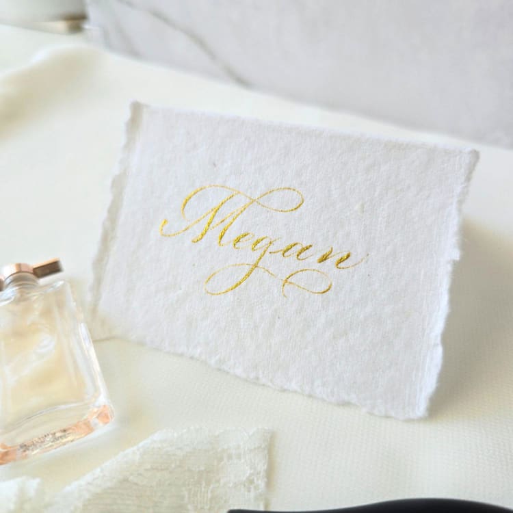 "Custom Calligraphy Place Cards- Tent- Style Handmade Paper- Set of 10" - Place and Escort Cards in white by Inkspiringletters