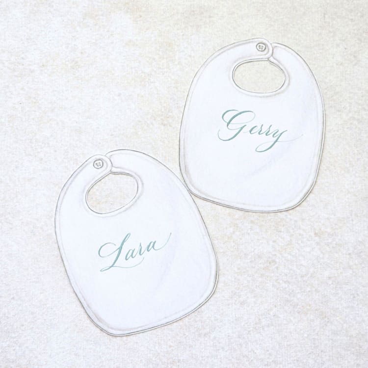 "Watercolor Bib Place Cards-Personalized Set of 10" - Place and Escort Cards in white by Inkspiringletters