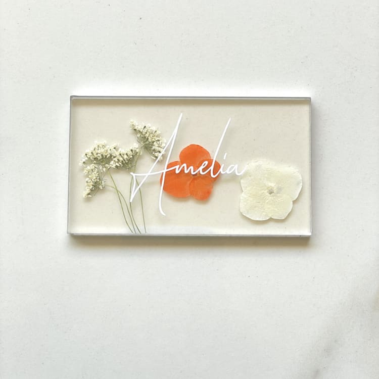 "Custom Floral Orange Place Cards" - Place and Escort Cards in pink by Jasmine Jhunjhnuwala