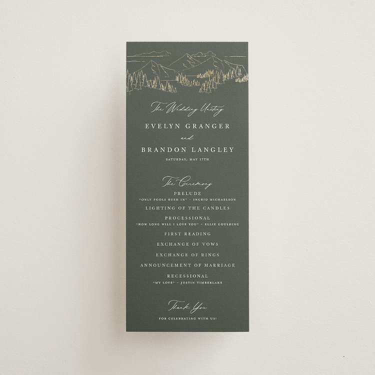 "Peaks" - Wedding Programs in Hunter by Sarah Brown - Front