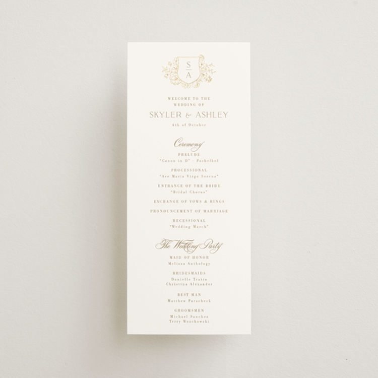 "floral crest" - Wedding Programs in Champagne by Cass Loh - Front