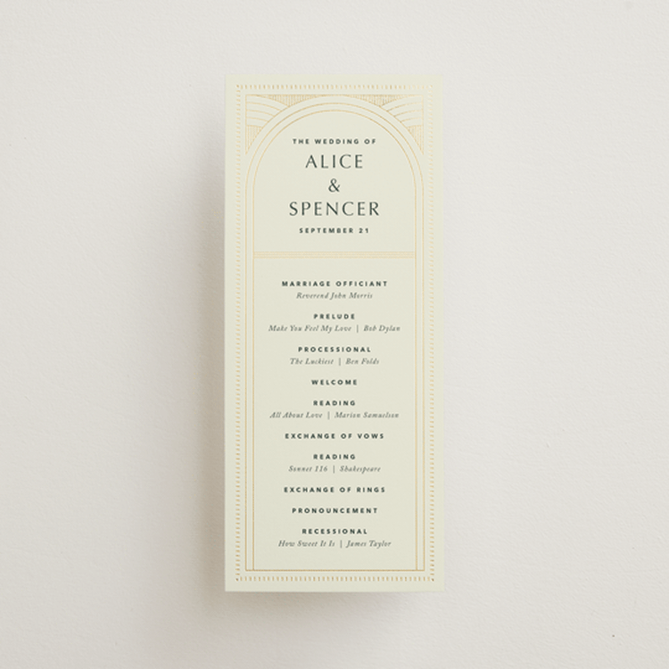 "deco arch" - Wedding Programs in Fir by Kindred Fields - Front