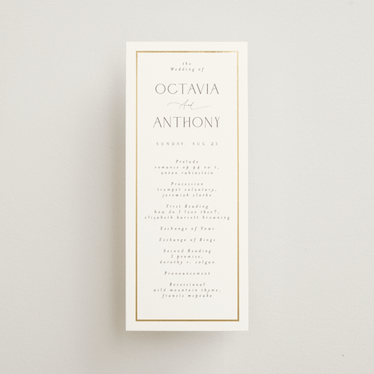 "Regal" - Wedding Programs in Porcelain by Nicole Walsh - Front