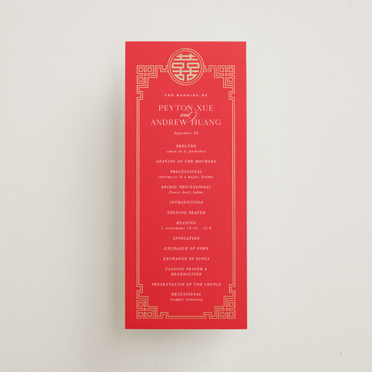 "HAPPINESS x 2" - Wedding Programs in Ruby by Melanie Kosuge - Front